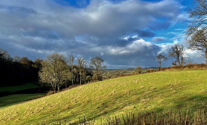 The view towards the Preselli Hills across the fields next to the barns